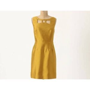 Maeve Anthropologie Gold A- Line Cut out Neckline Sheen Dress Size 4